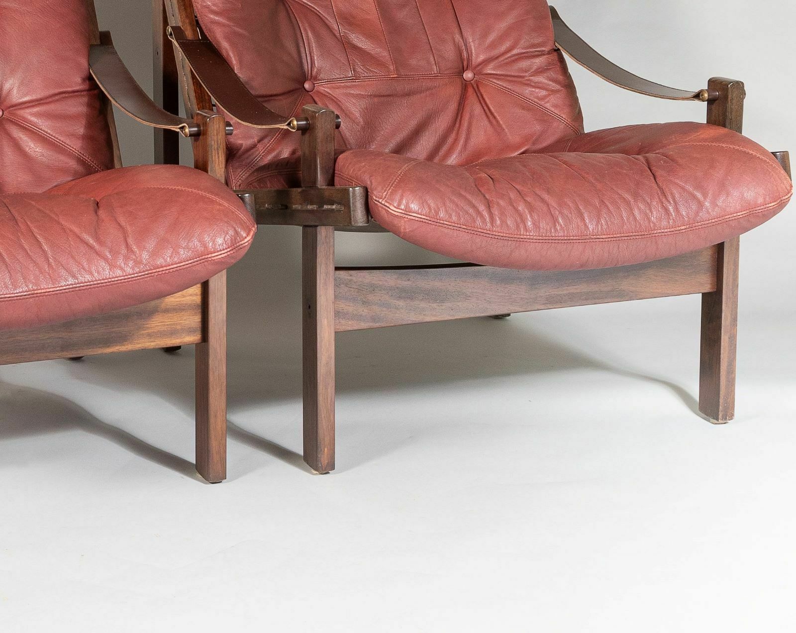 photo buy Pair Of Mid Century Torbjørn Afdal Hunter Safari High Back Leather Lounge Chairs