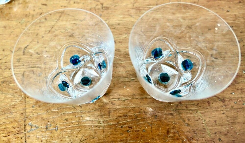 photo vinterior Lalique Floride Turquoise Crystal Set Of 6 Whiskey Tumblers And Assiette