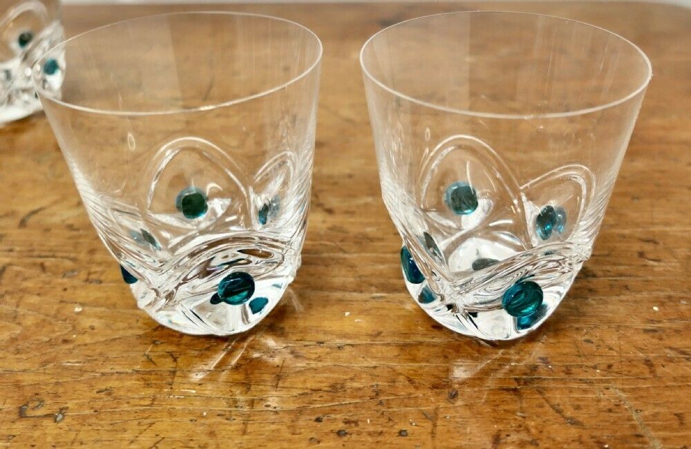 photo buy Lalique Floride Turquoise Crystal Set Of 6 Whiskey Tumblers And Assiette