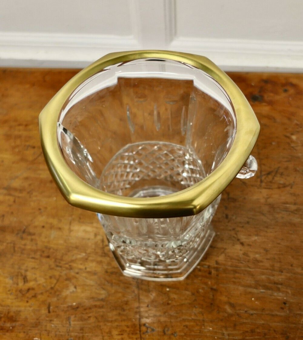 Hand Cut French Art Deco Crystal Wine Cooler With Gilded Top Rim photo Home Decor