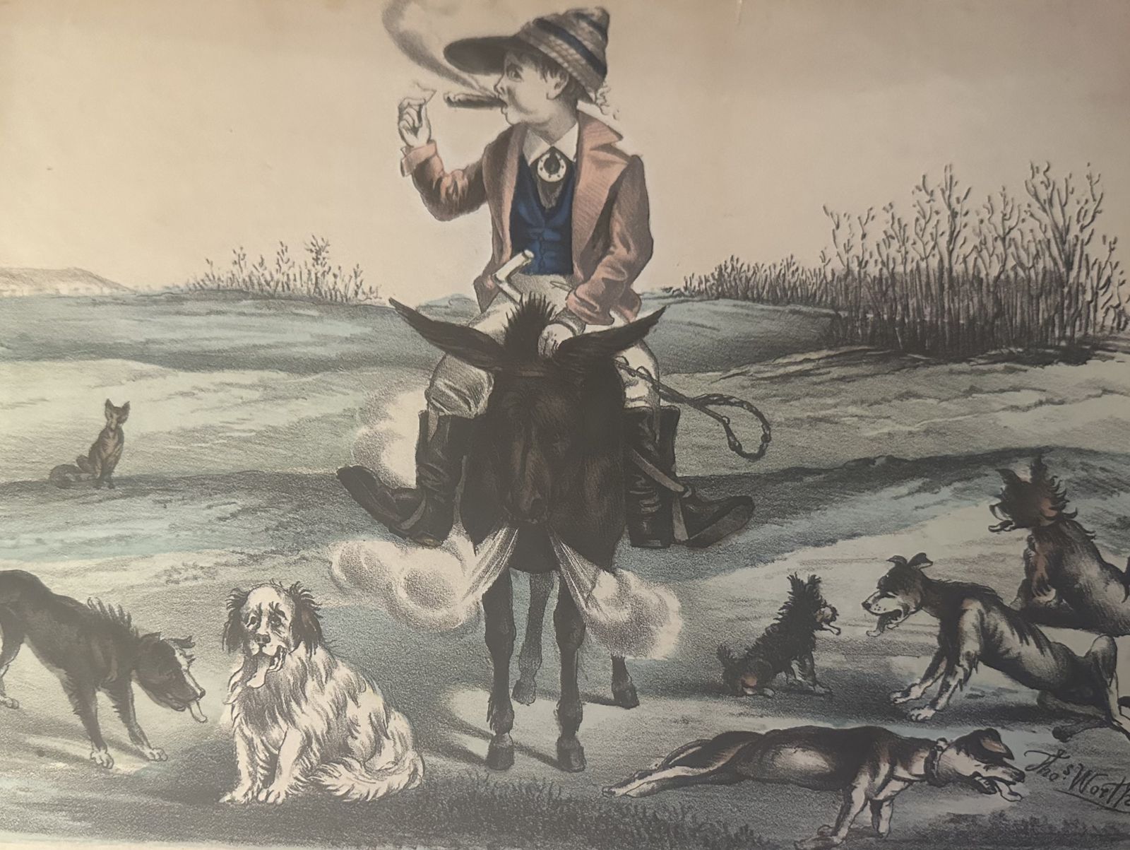 Thomas Worth (1834 1917) Lithograph, ‘A New Jersey Fox Hunt. Taking Breath’, Lipschitz & Son C,1876 photo furniture