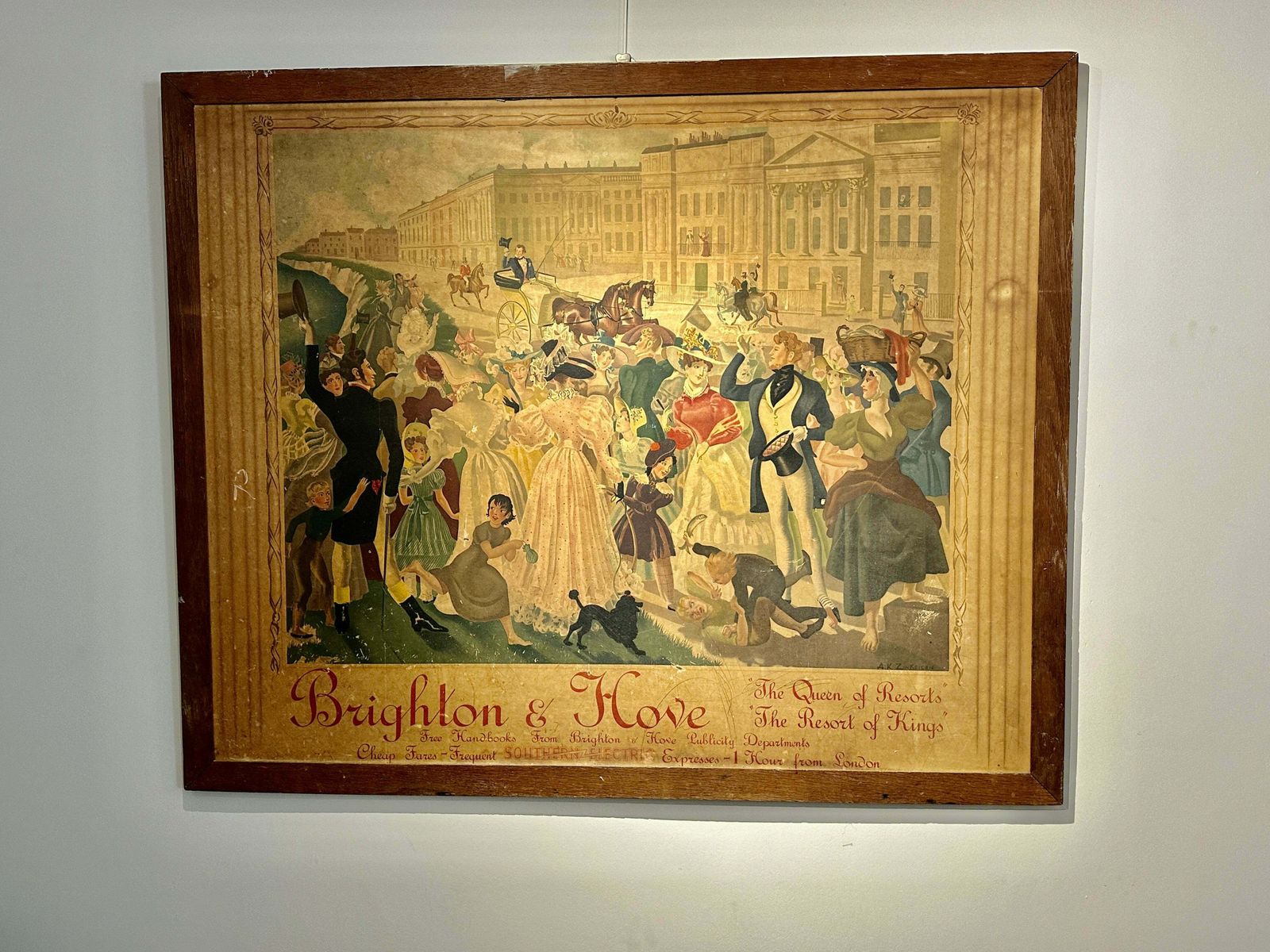 A Beautiful & Rare Large Antique Signed Lithographic Advertising Picture For Brighton & Hove “The King & Queen Of Resorts” Southern Electric Trains By photo Art