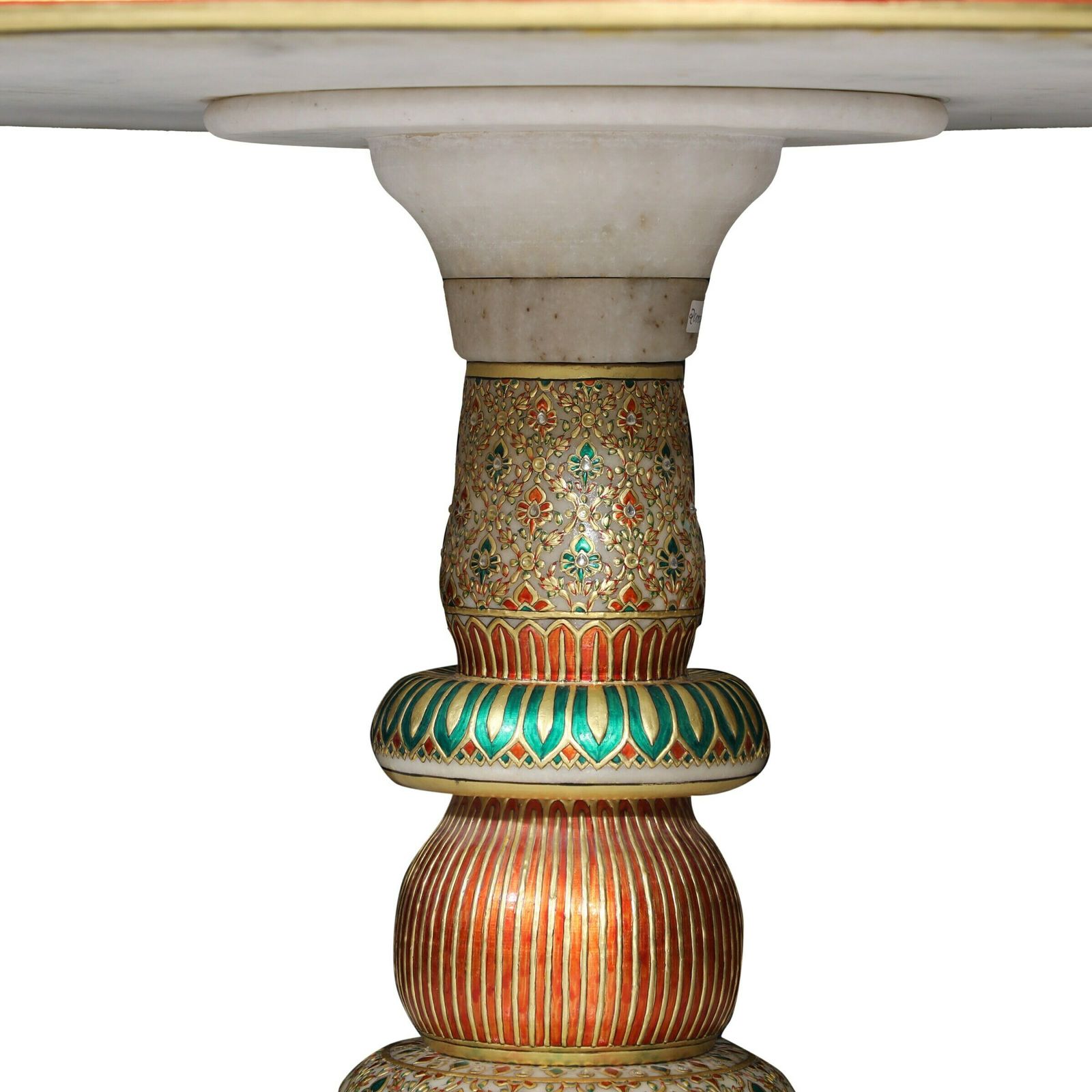 Vintage Hand Painted Marble Coffee Table | Rajasthani Design With Gemstone Inlay | 1970s (Medium Size) photo 3995.0