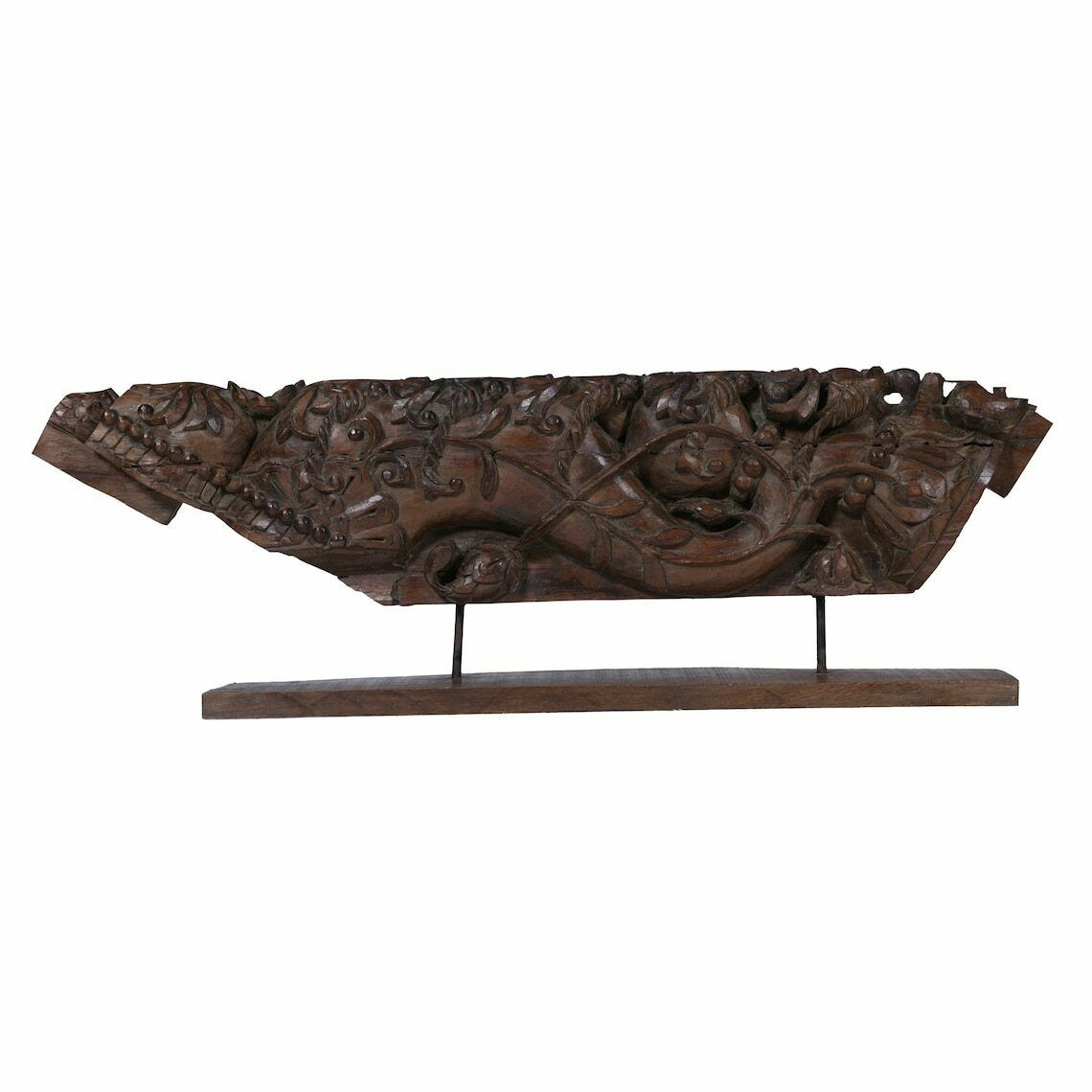 Antique Indian Wood Temple Carving – 19th Century Hand Carved Carving Intricate Floral & Leaf Patterns, Decorative Piece For Home Decor