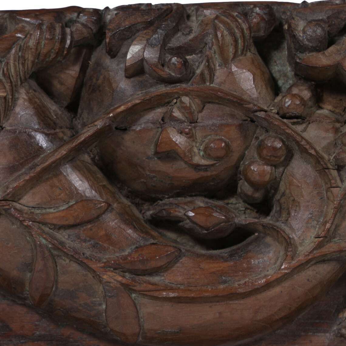 Antique Indian Wood Temple Carving – 19th Century Hand Carved Carving Intricate Floral & Leaf Patterns, Decorative Piece For Home Decor photo vintage
