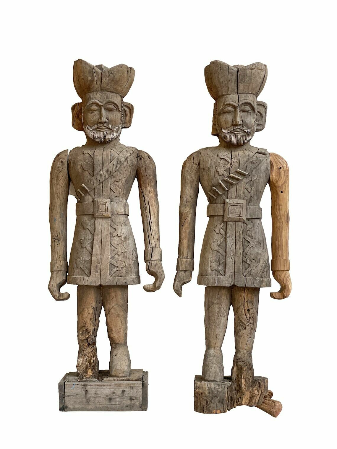 Antique Rajasthani Teakwood Soldier Statues (1910) | Hand Carved Guardian Figures From Rajasthan, India | Original Folk Art Décor