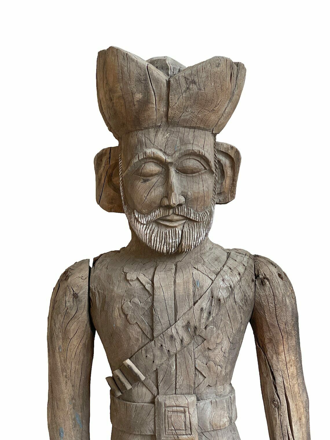 Antique Rajasthani Teakwood Soldier Statues (1910) | Hand Carved Guardian Figures From Rajasthan, India | Original Folk Art Décor photo for sale