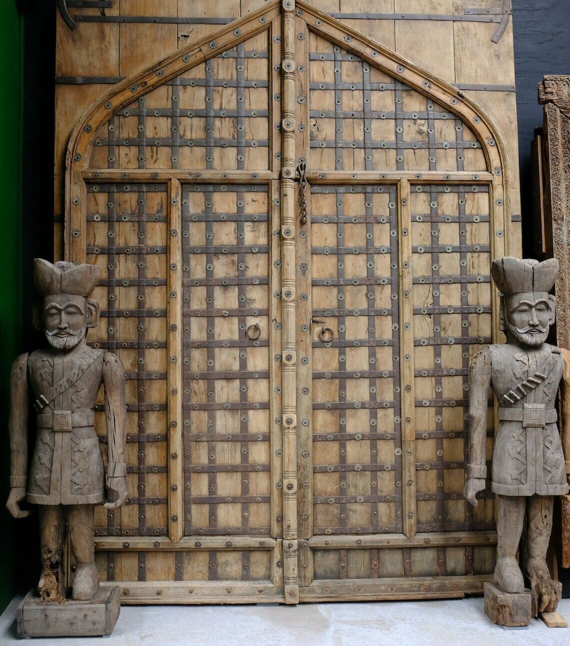 photo furniture Antique Rajasthani Teakwood Soldier Statues (1910) | Hand Carved Guardian Figures From Rajasthan, India | Original Folk Art Décor