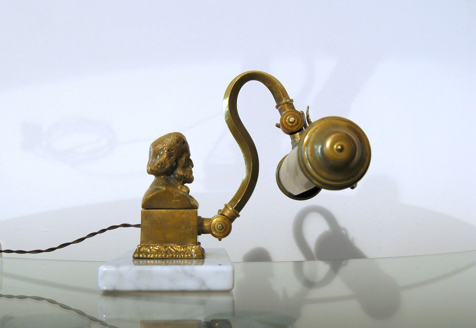 photo furniture Antique Table / Wall Lamp   Brass And Carrara Marble   Italy 1920 / 40