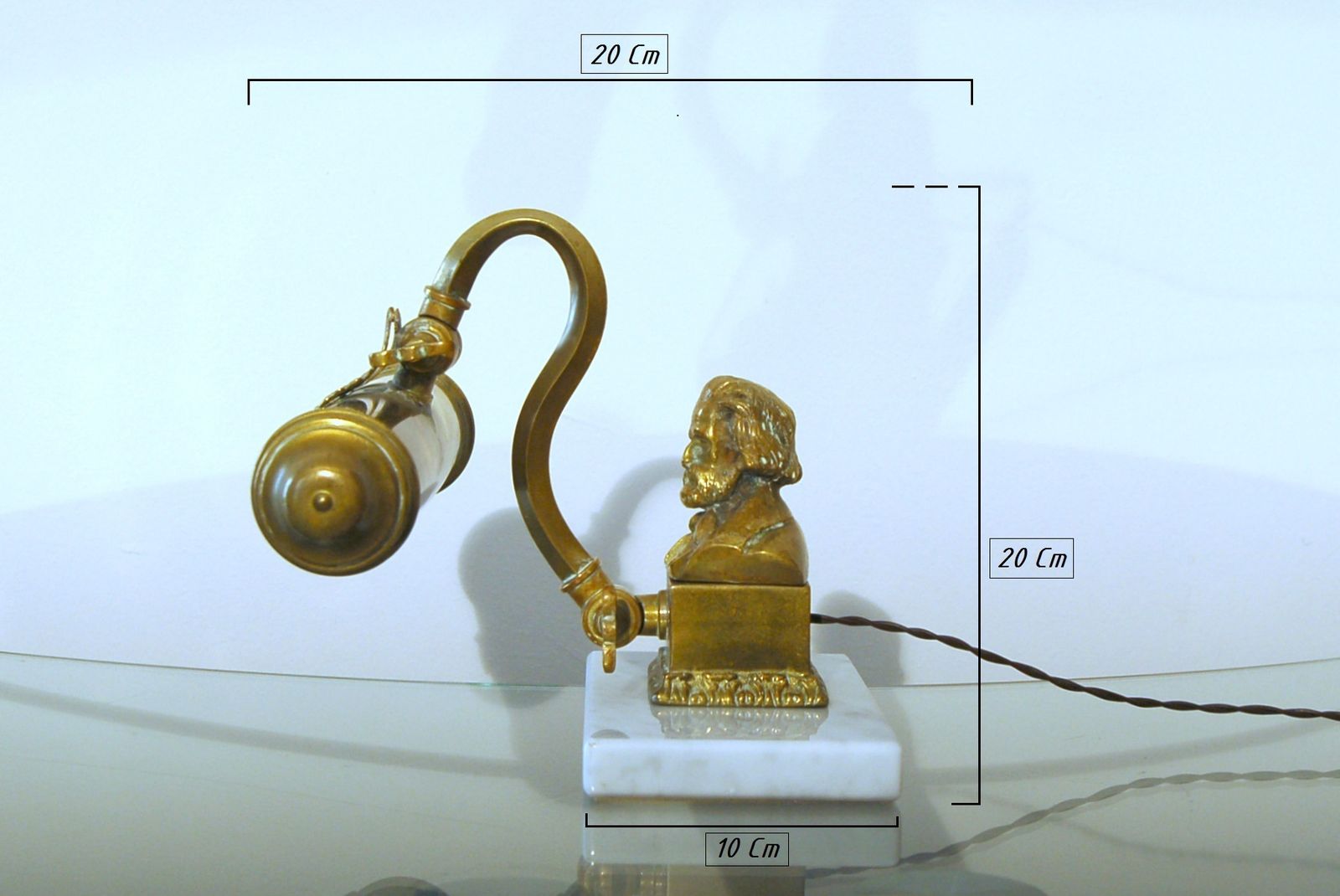 Antique Table / Wall Lamp   Brass And Carrara Marble   Italy 1920 / 40 photo vintage