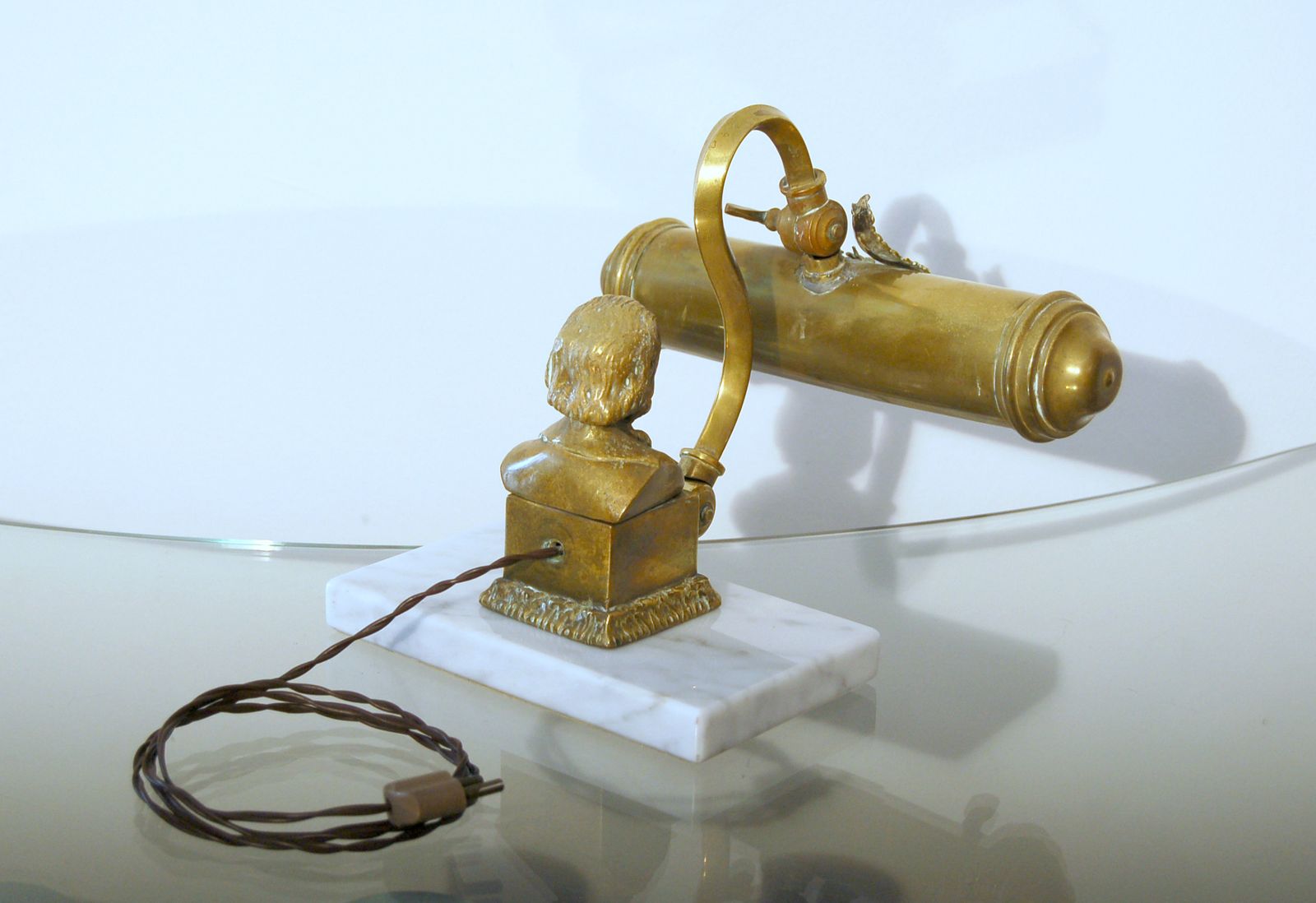 Lighting Antique Table / Wall Lamp   Brass And Carrara Marble   Italy 1920 / 40 photo