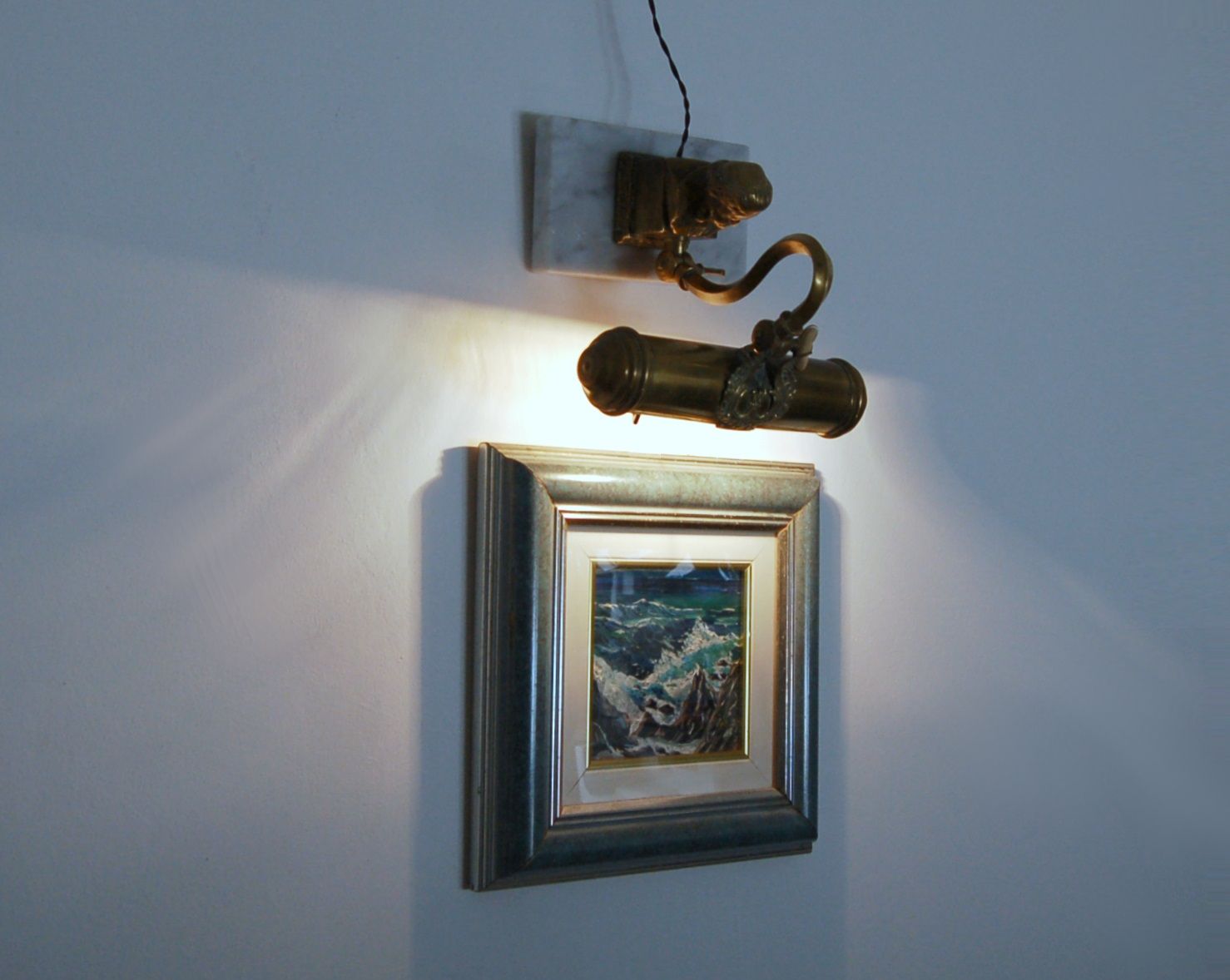 750.0 Antique Table / Wall Lamp   Brass And Carrara Marble   Italy 1920 / 40 photo