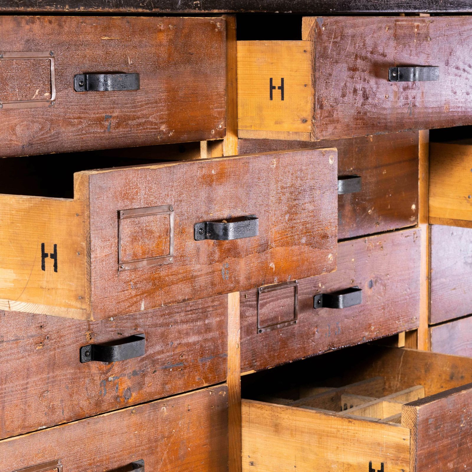 1950’s Orginal French Workshop Bank Of Drawers – Twenty One Drawers photo furniture