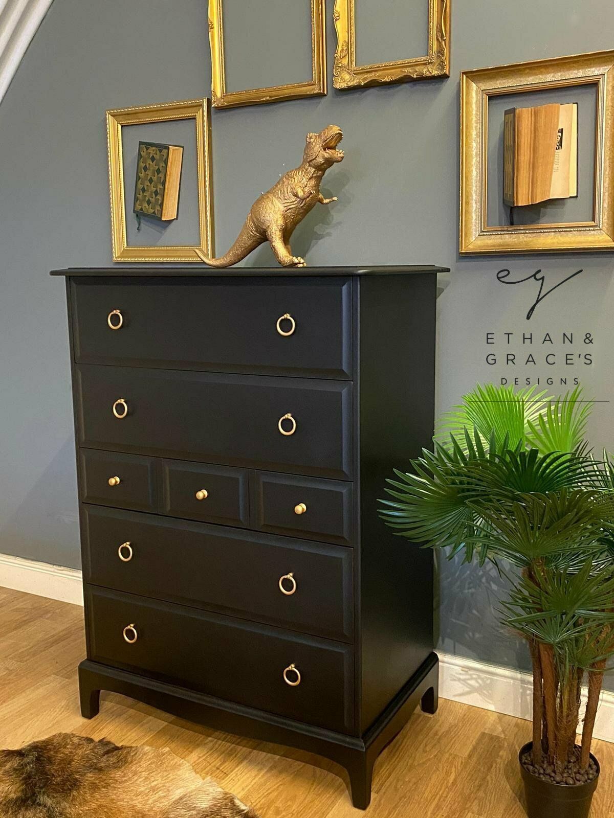 Stag Tallboy Chest Of Drawers In Black.