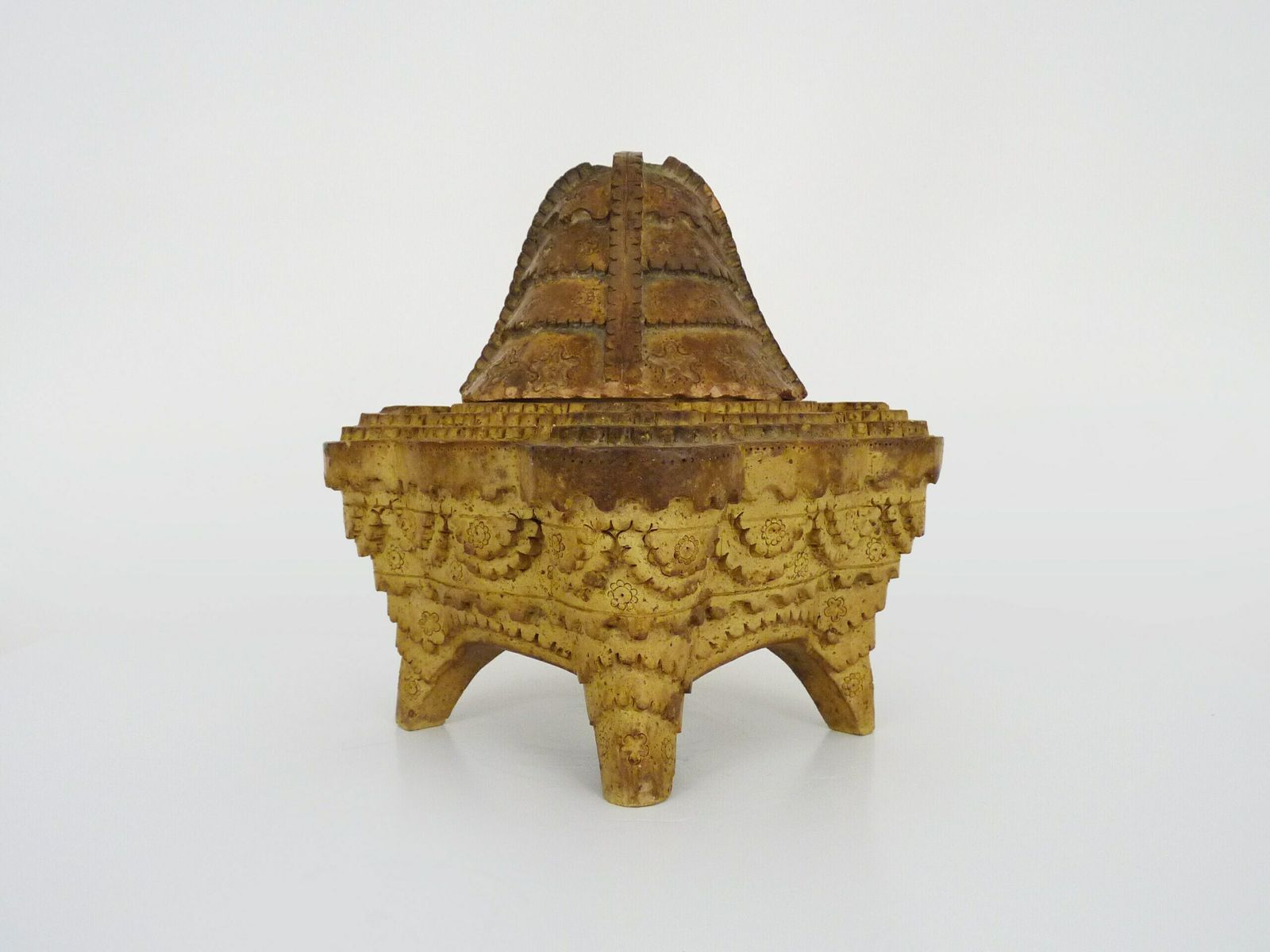Pot d'offrande de temple en stéatite sculptée, pot à onguent. Thaïlande, Birmanie photo furniture