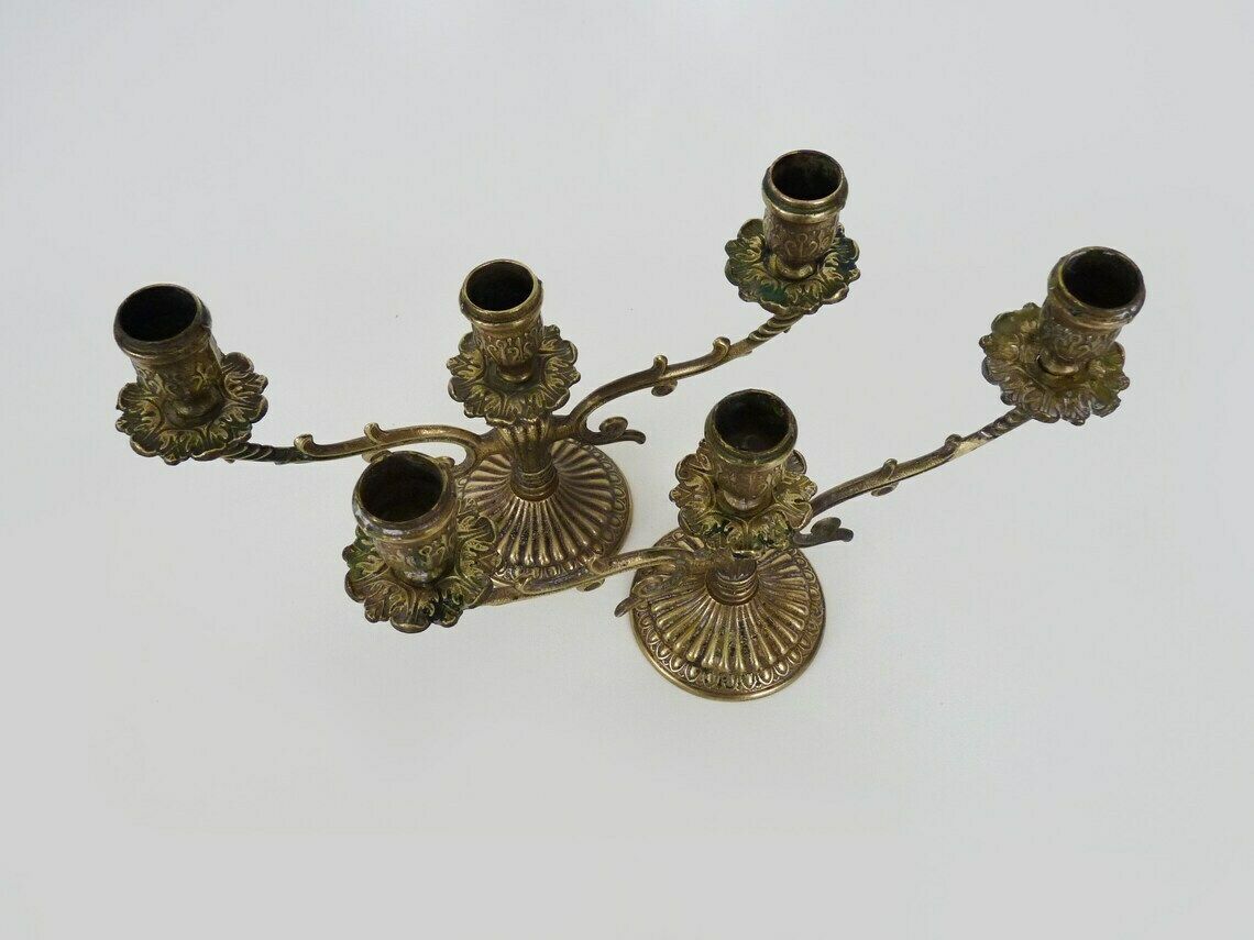 Paire de chandeliers anciens en bronze à 3 branches photo buy