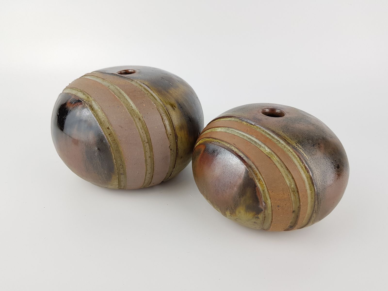 Vintage Aage Würtz Set Of 2 Brown Stoneware Ball Vases Danish Studio Art Pottery 1970s photo furniture