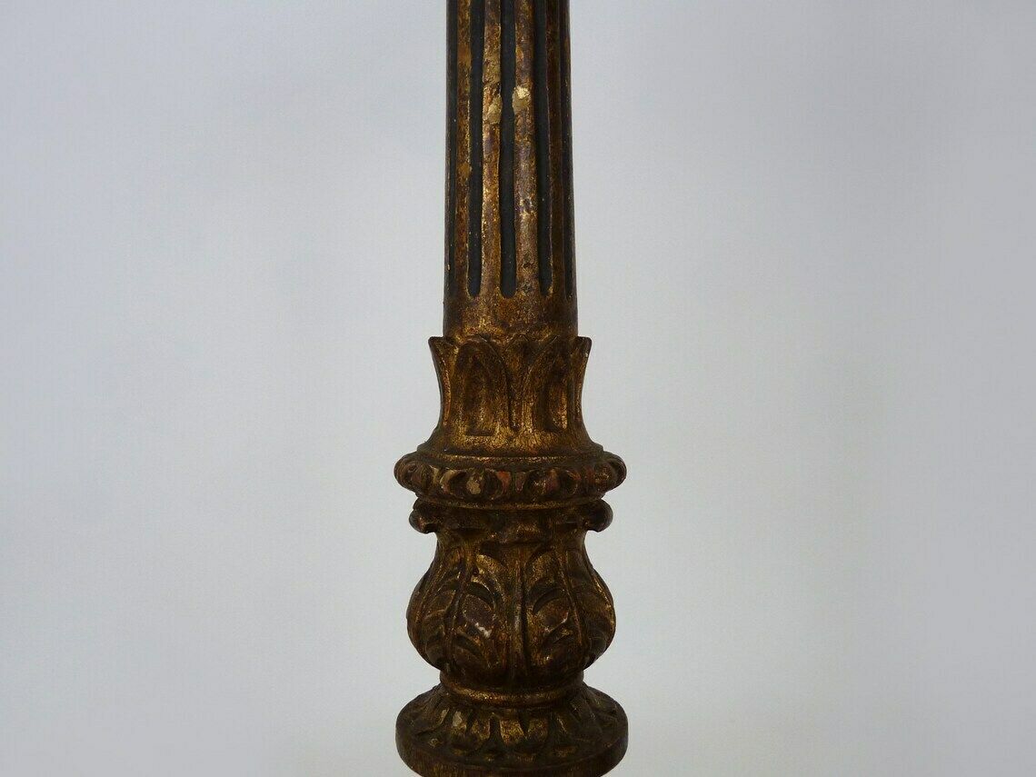 Pair Of Candlesticks, Church Candlesticks In Carved Gilded Wood, Lion's Paw Candlesticks photo vinterior