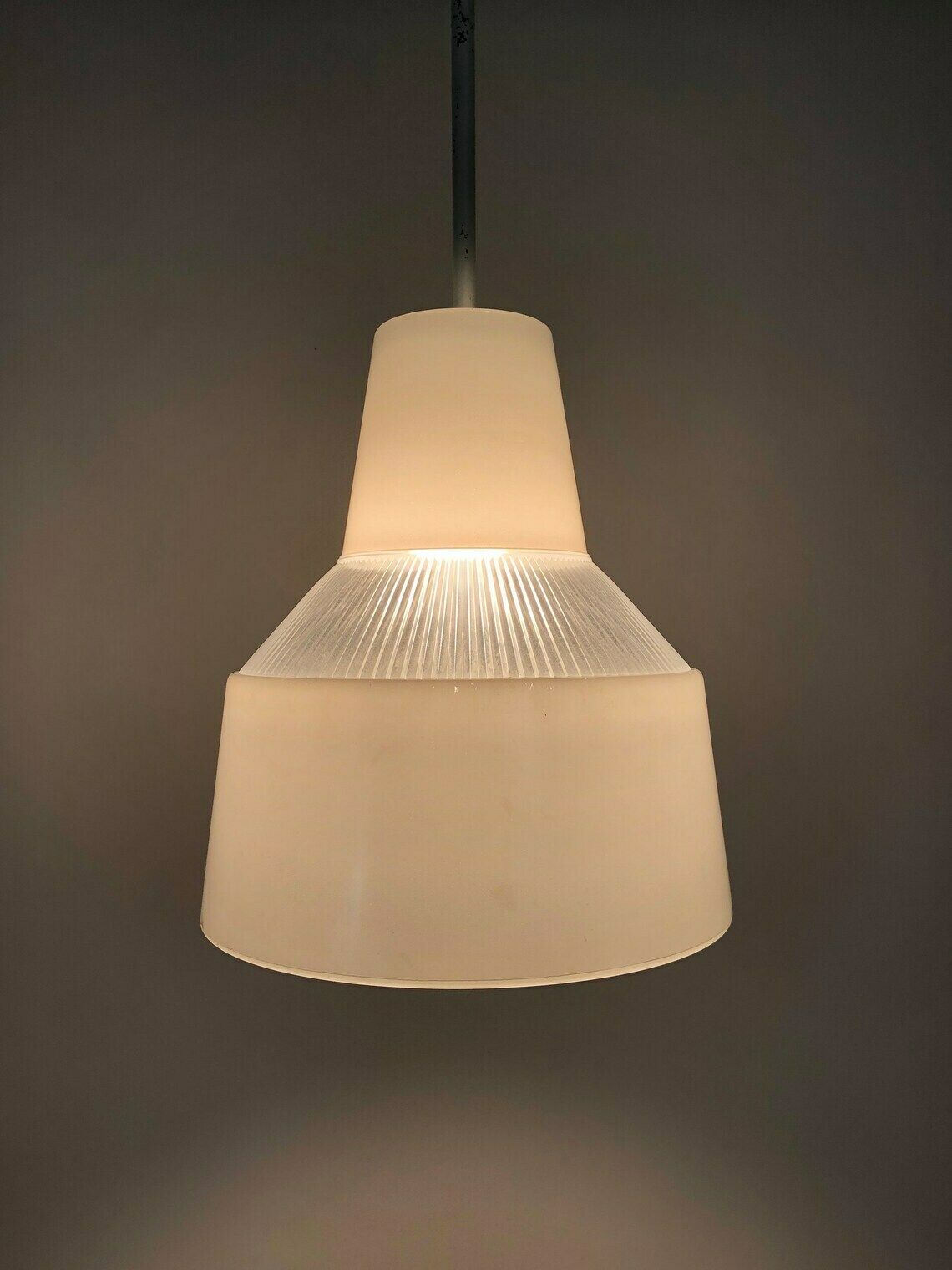 Vintage Industrial Pendant Light In Glass And Metal Rod, Factory, Workshop, Garage photo furniture