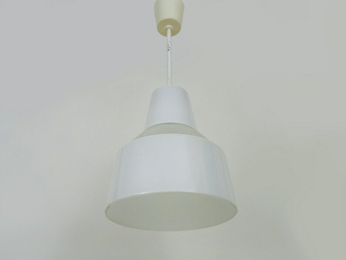 Vintage Industrial Pendant Light In Glass And Metal Rod, Factory, Workshop, Garage photo Lighting