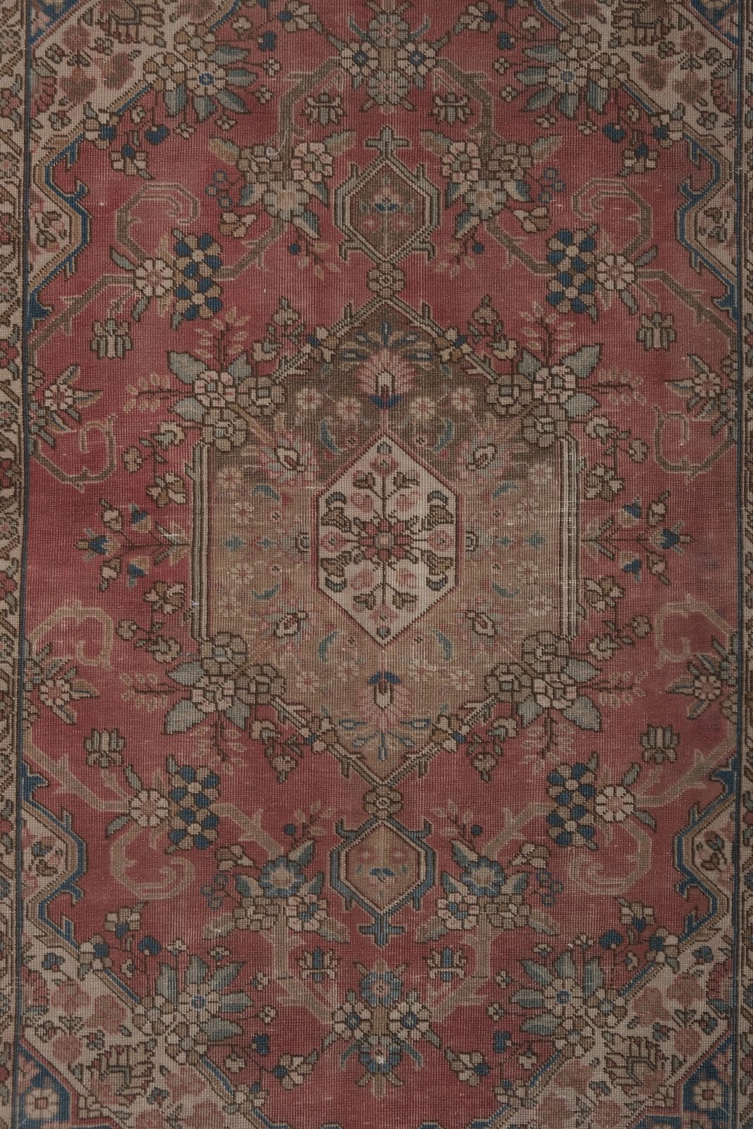 photo furniture 1970s Vintage Hand Knotted Distressed Low Pile Caucasian Style Rug