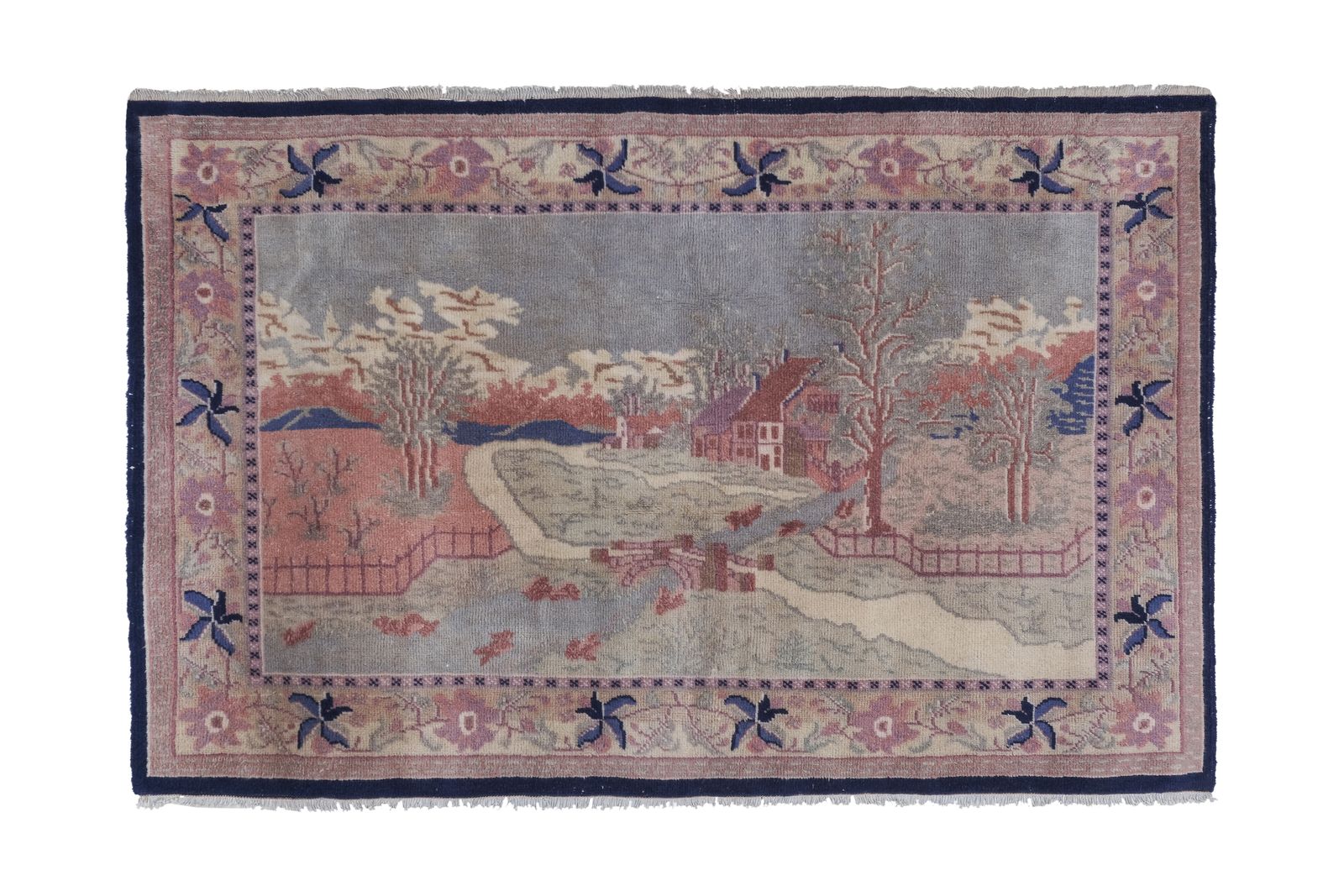 Vintage Village Pictorial Wall Hanging Tapestry 3'6'' X 5'5''