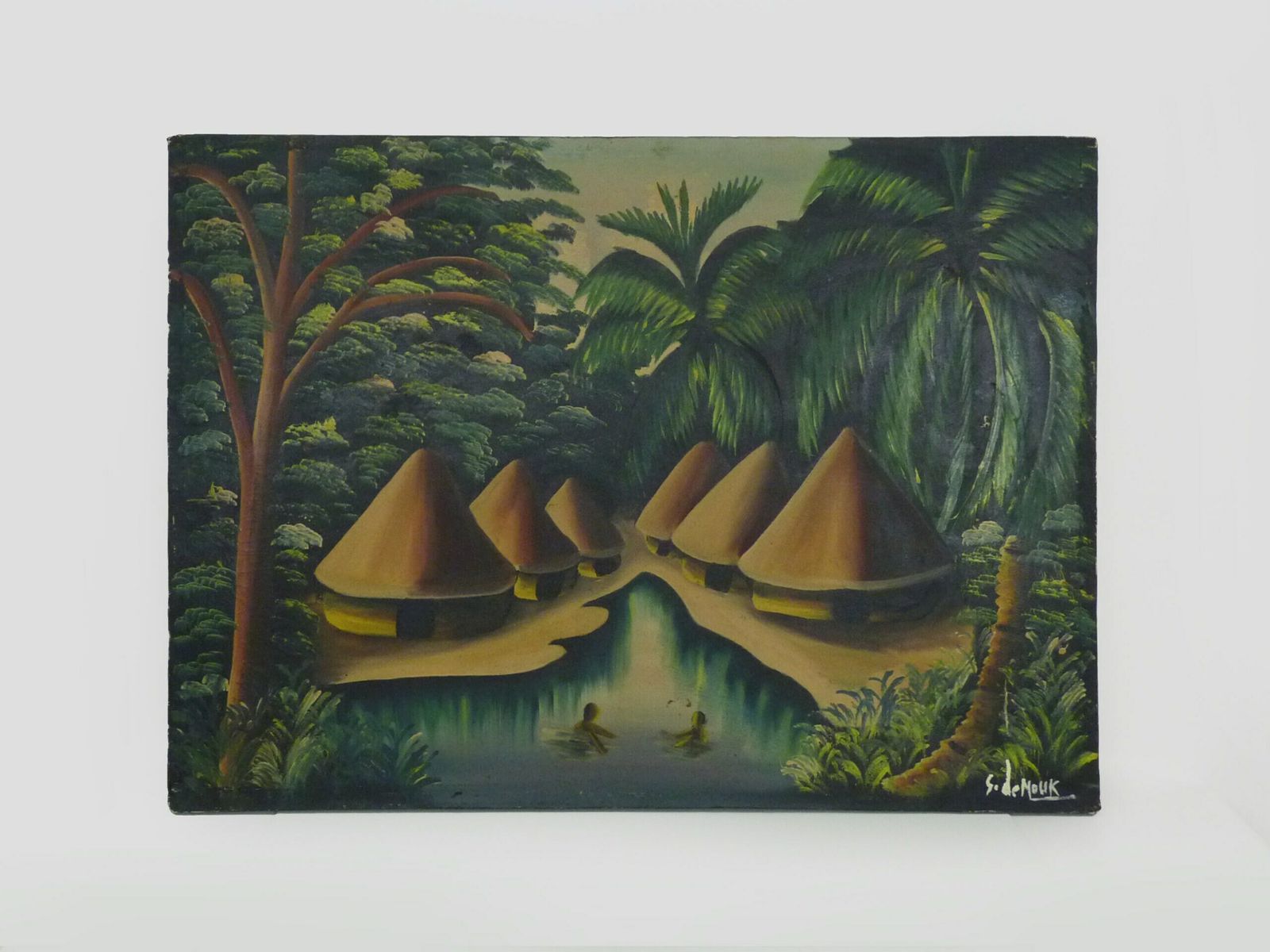Large Oil On Canvas Signed S.Demouk. African Landscape. Ethnic Oil