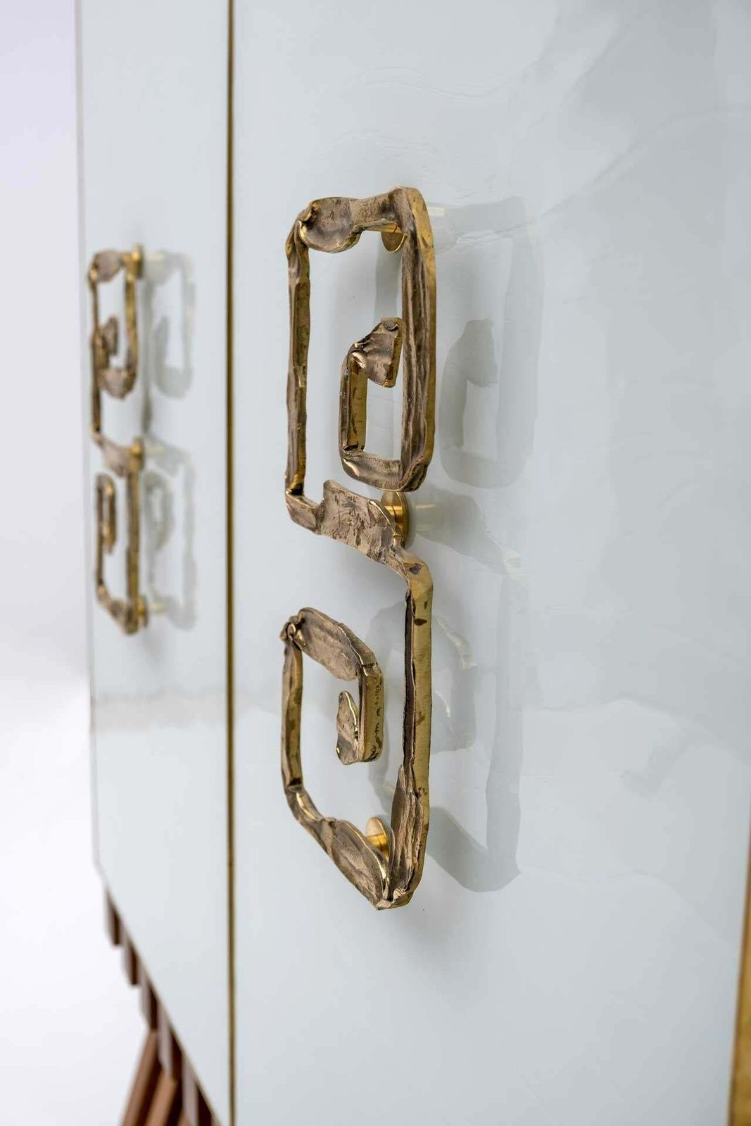 Postmodern Italian Bar Sideboard Murano Glass And Brass, 1980s photo vintage