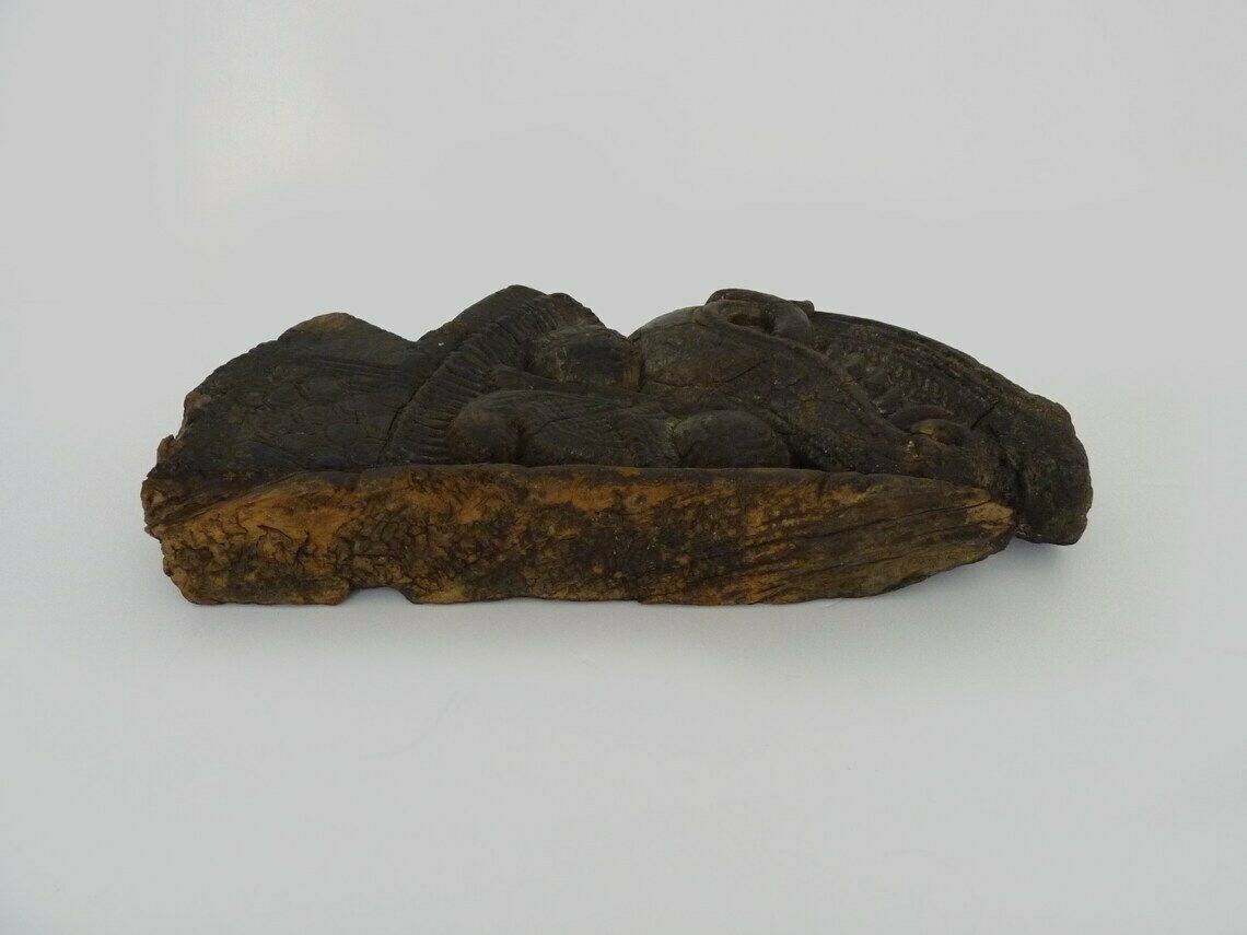 photo for sale Piece Of Indonesian Wooden Bas Relief, Chameleon. Xixth