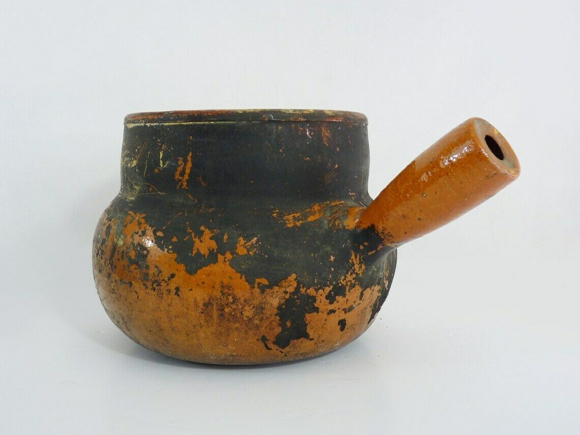 Old Large Spinning Top Glazed Terracotta Pottery High Pyrenees Stamp photo Home Decor