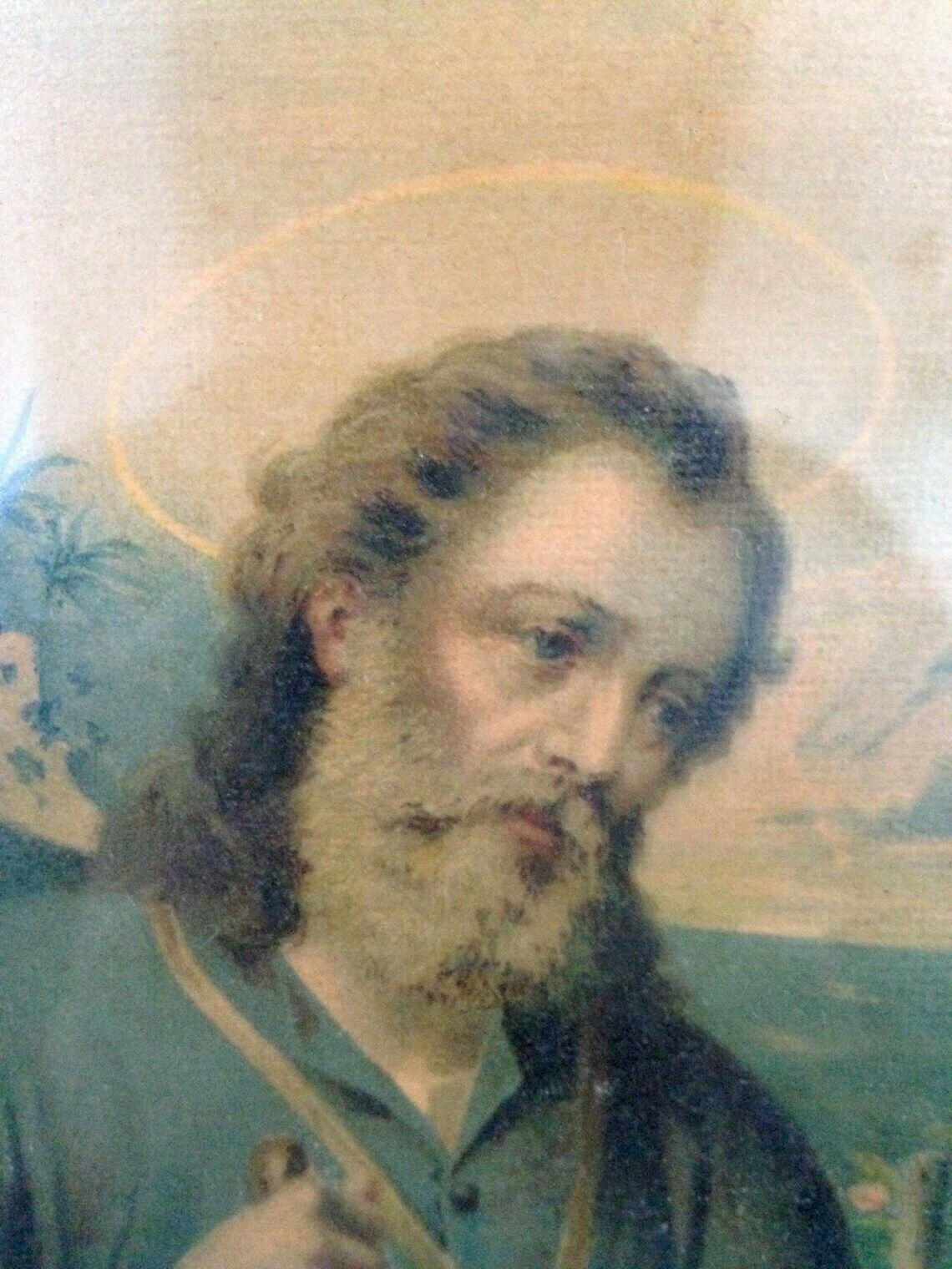 Great And Beautiful Engraving Lithography, Under Glass In Its Wooden Frame, Of The Holy Family Jesus, Mary, Joseph. Nineteenth Century photo vinterior
