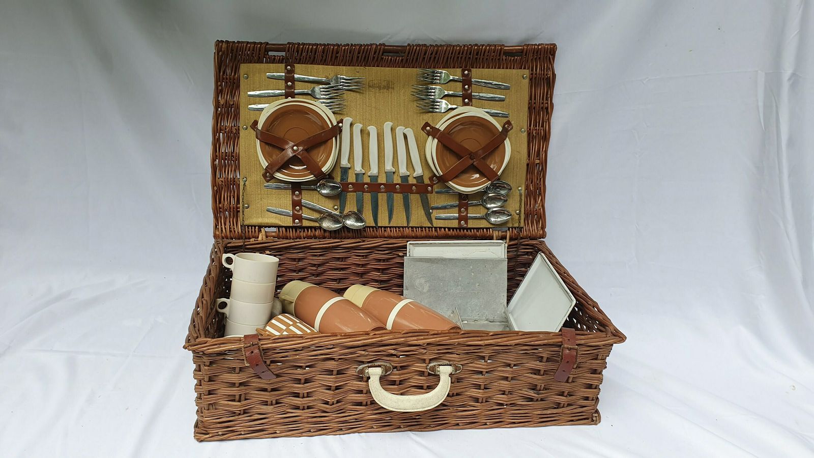Vintage Large Picnic Basket And Contents Tupperware Mid 20th Century Tv Theatre Display Prop