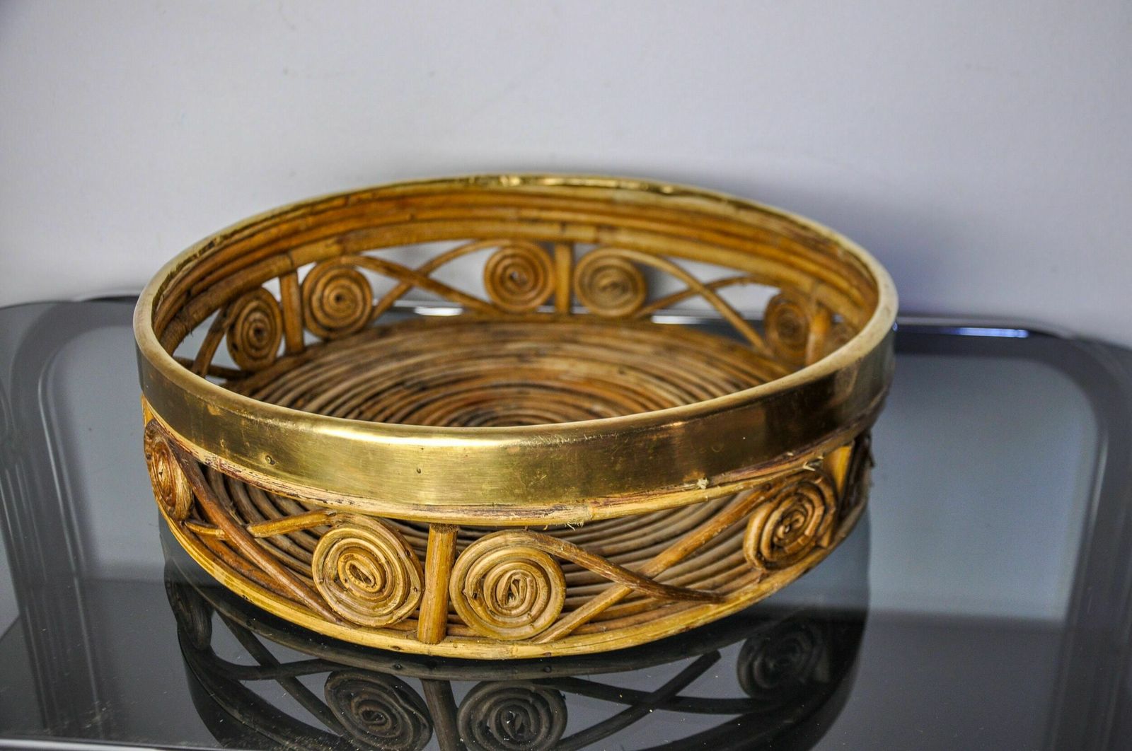 Rattan And Brass Centerpiece, Italy, 1970 photo furniture