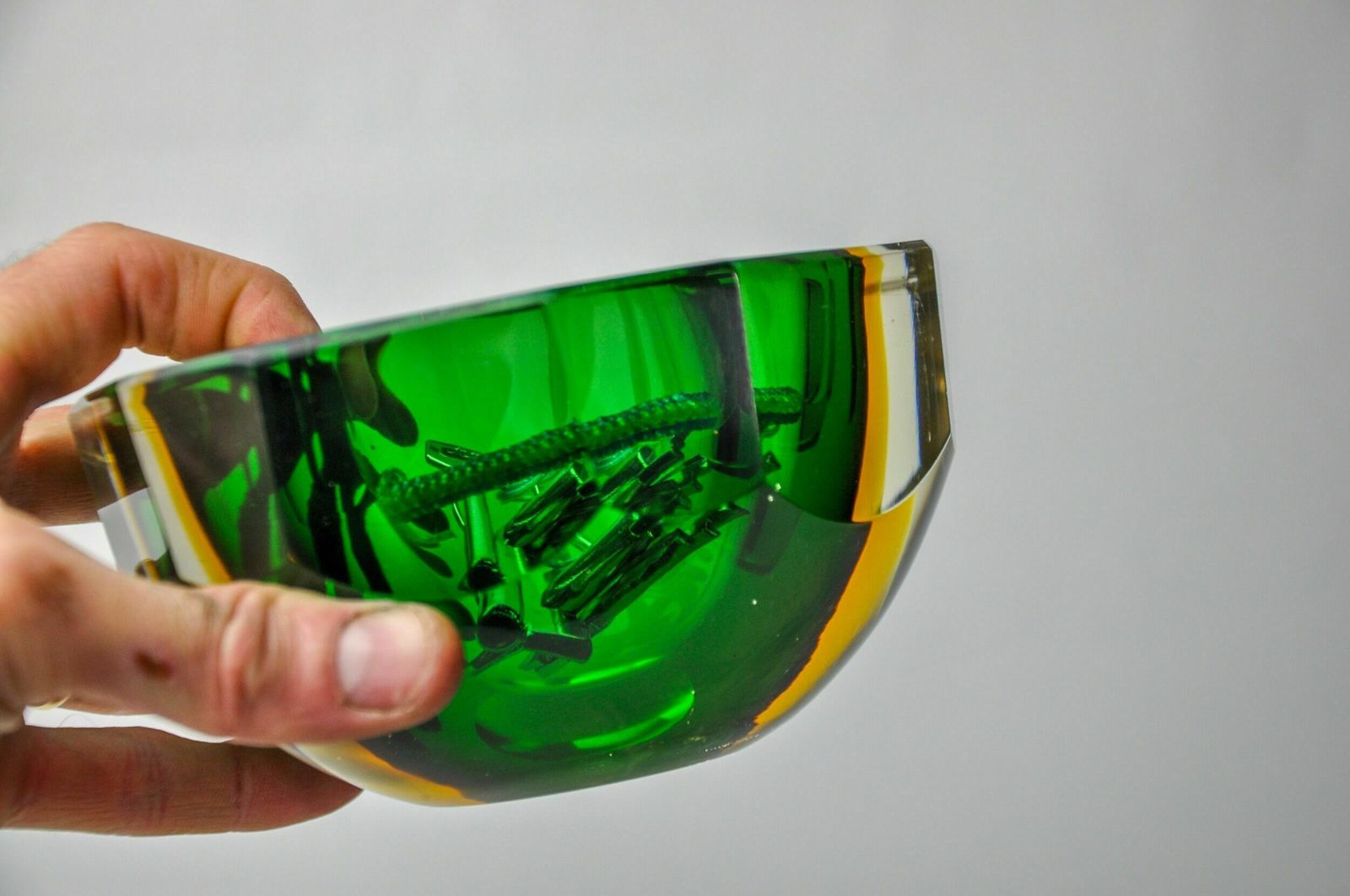 photo furniture Vide Pouch Sommerso Green And Yellow By Seguso, Murano Glass, Italy, 1970