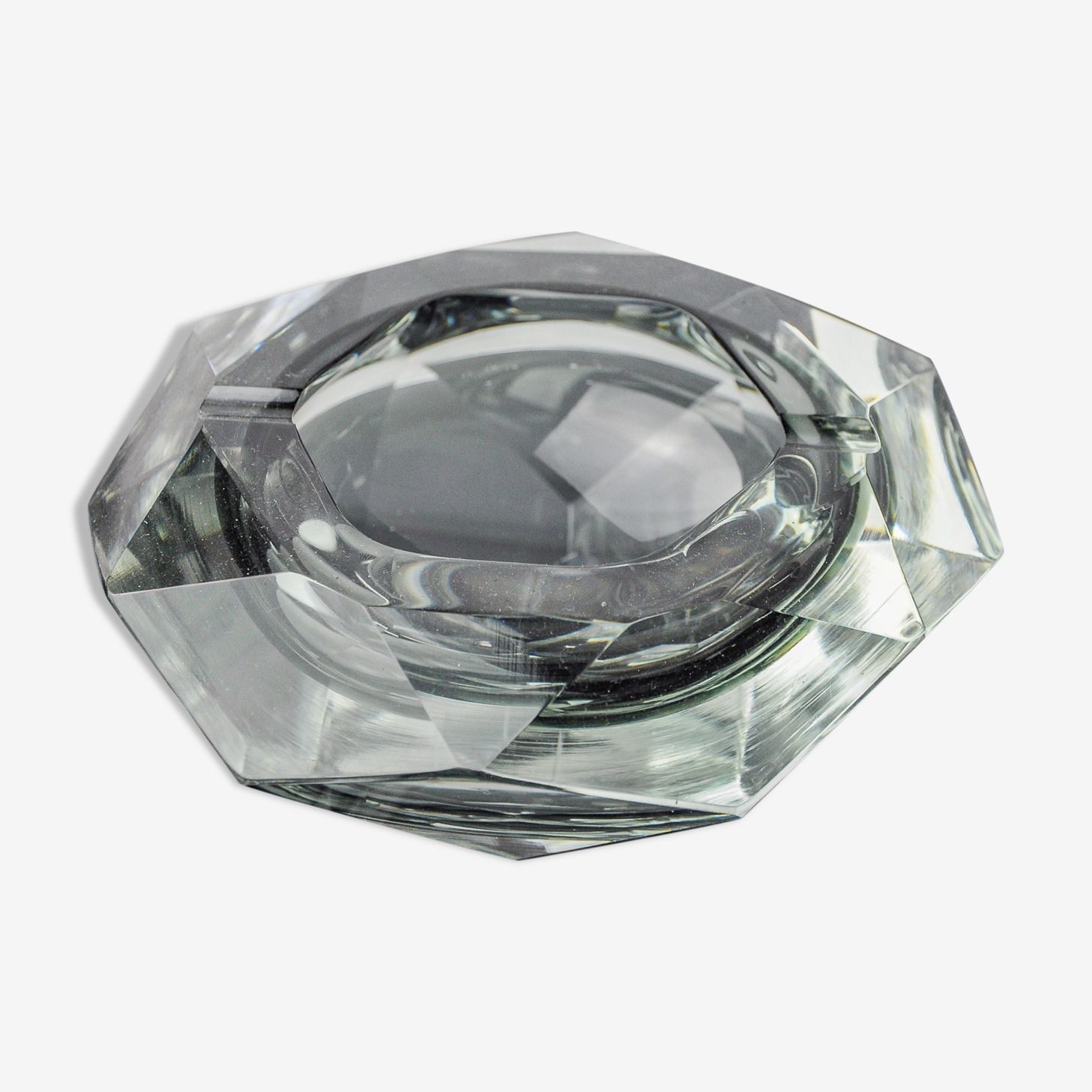 Ashtray Sommerso Grey By Seguso, Faceted Glass, Murano, Italy, 1970