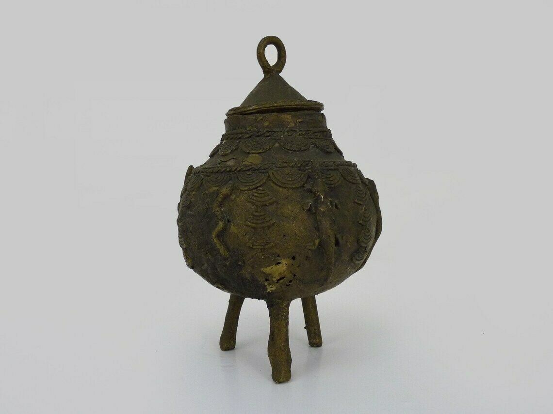 Ointment Pot, Bronze Urn. Dogon Mali. Decor Bird, Lizard, Snake. African Art photo Home Decor