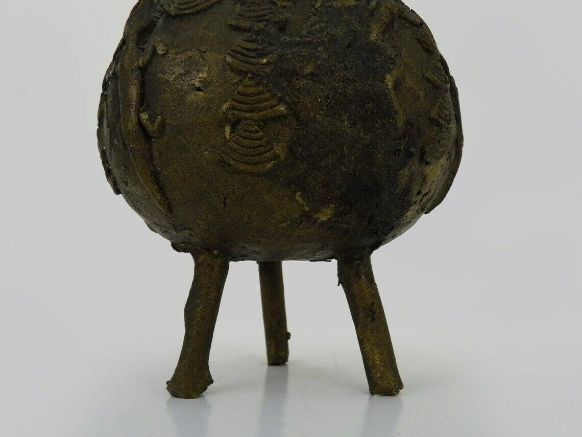 Ointment Pot, Bronze Urn. Dogon Mali. Decor Bird, Lizard, Snake. African Art photo 193.44