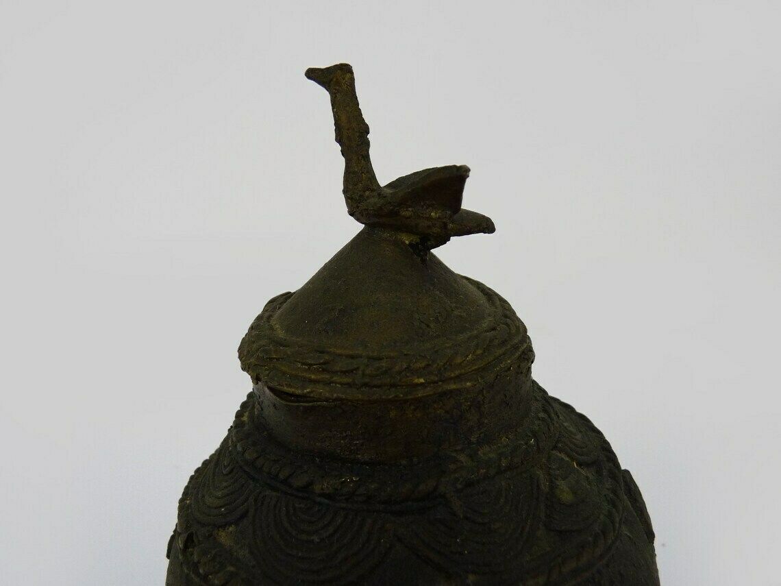 Ointment Pot, Bronze Urn. Dogon Mali. Decor Bird, Lizard, Snake. African Art photo vinterior