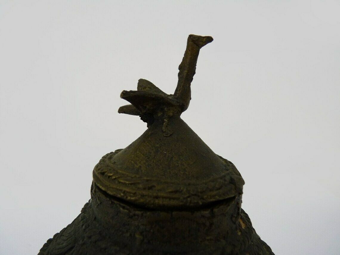 Ointment Pot, Bronze Urn. Dogon Mali. Decor Bird, Lizard, Snake. African Art photo buy