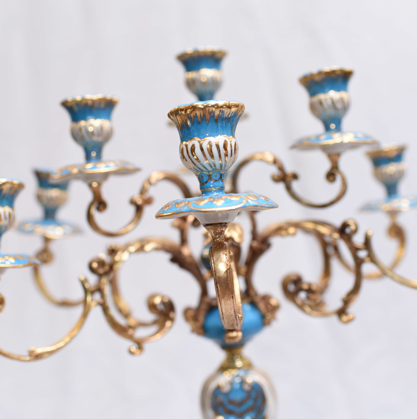 Pair Porcelain Candelabras   French Sevres Gilt Candelabrum photo furniture