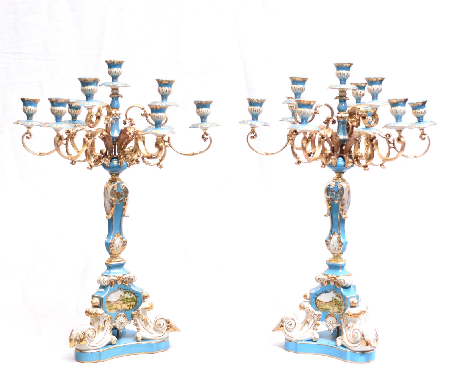 Pair Porcelain Candelabras   French Sevres Gilt Candelabrum photo vinterior