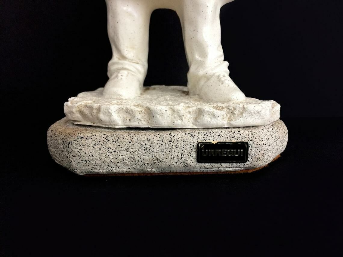 Large Vintage Statue By Urregui In Terracotta, Standing Man With Black Glasses And Trench Coat photo vinterior