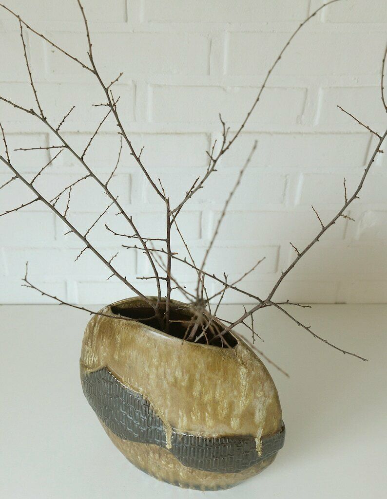 Large Ceramic Bud Vase / Floor Pampas Grass Vase / Fat Lava Pottery / Mid Century Modern / Made In Germany 1970's photo for sale