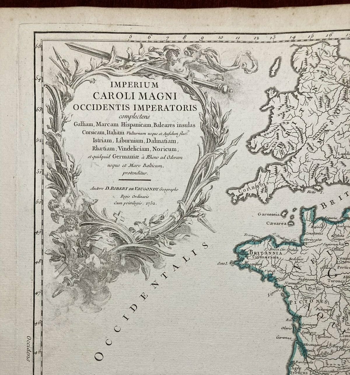 Imperium Caroli Magni Charlemagne Vaugondy Map Europe 1752 photo for sale