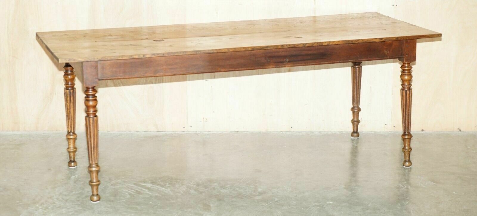 Antique French Two Plank Top Farmhouse Burr Fruitwood Refectory Dining Table photo furniture