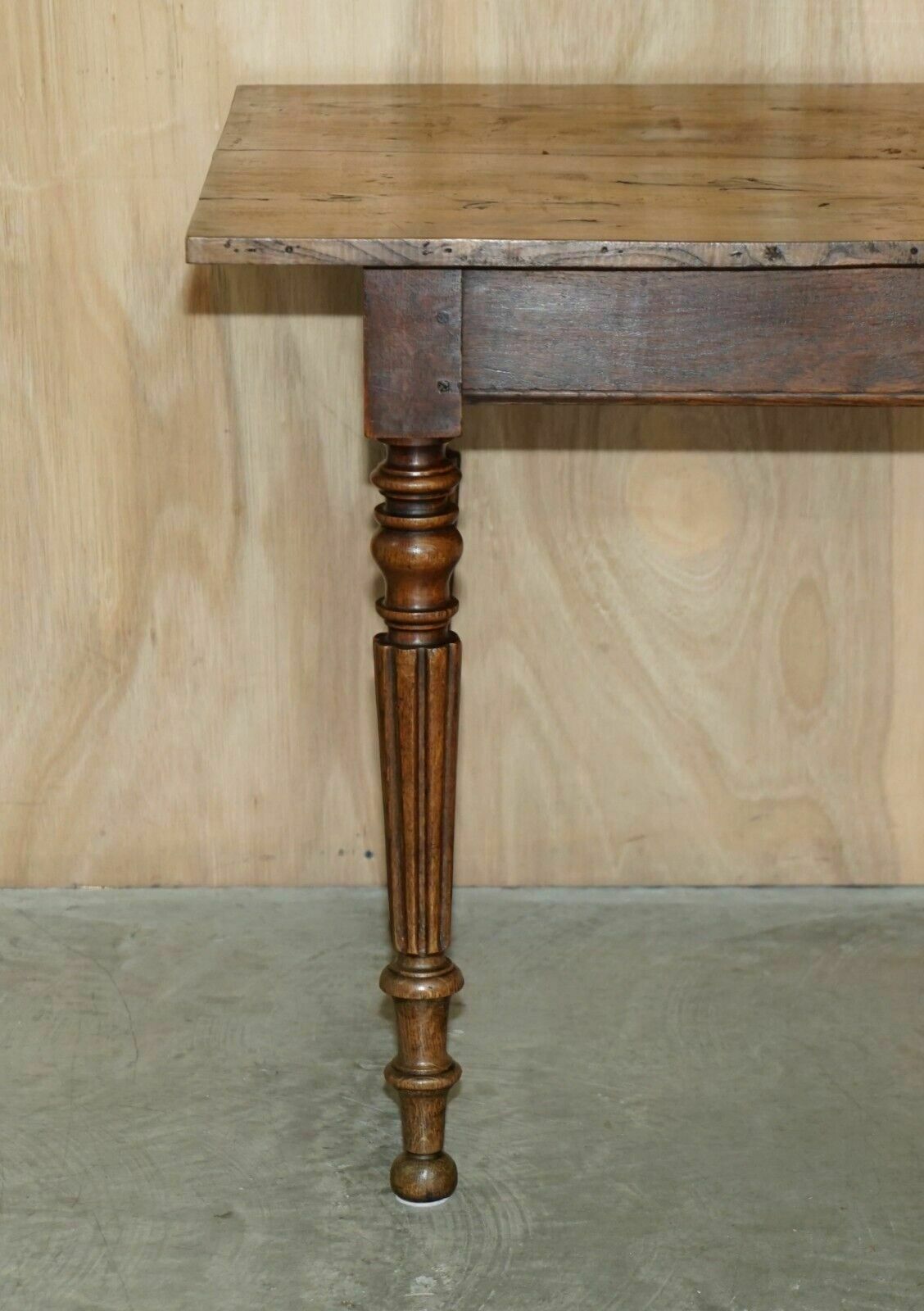 Antique French Two Plank Top Farmhouse Burr Fruitwood Refectory Dining Table photo Furniture