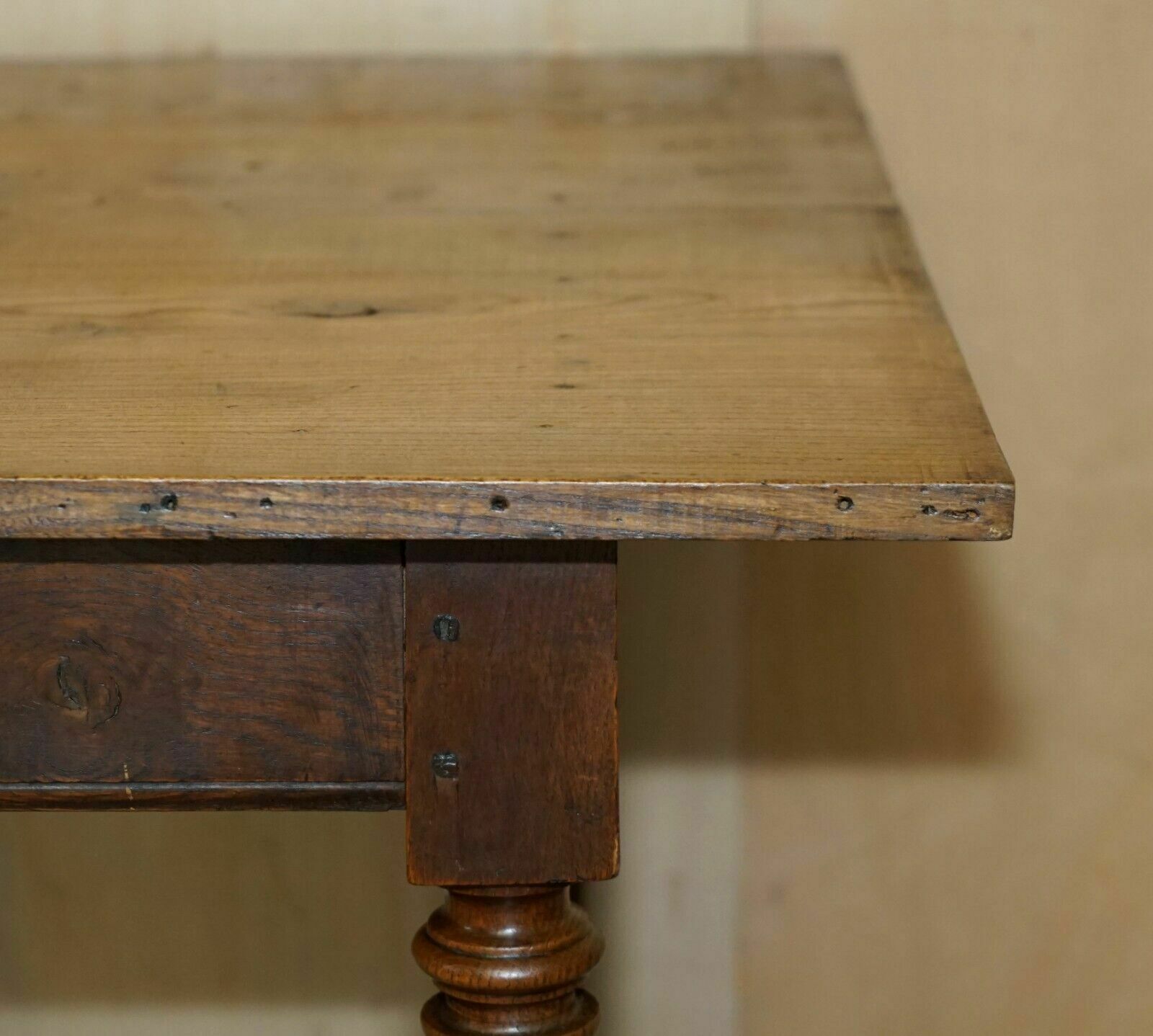 4950.0 Antique French Two Plank Top Farmhouse Burr Fruitwood Refectory Dining Table photo