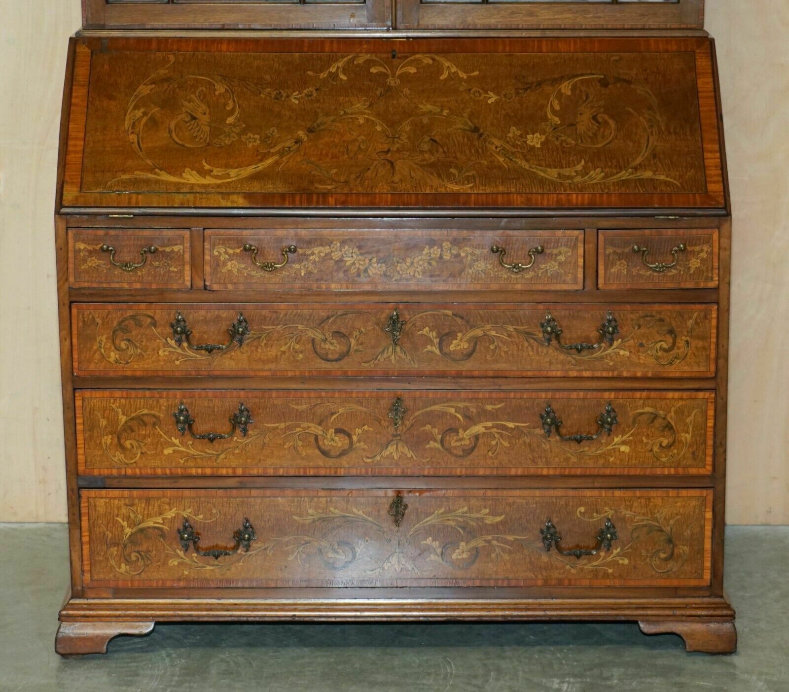 Stunning Antique Circa 1840 Sheraton Revival Library Bureau Bookcase On Drawers photo vintage