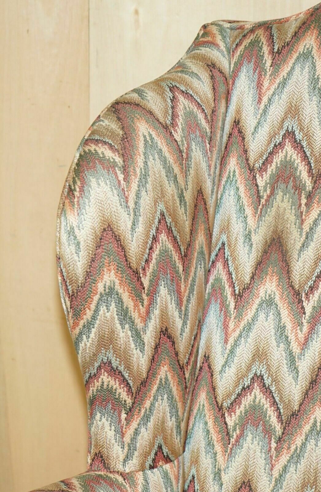 Pair Of Antique Kilim Fabric Wingback Armchairs Ornately Carved Claw & Ball Feet photo buy