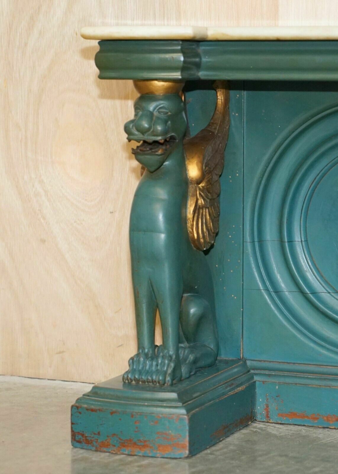 3950.0 Antique Circa 1880 Hand Carved With Griffin's, Carrara Marble Top Console Table photo